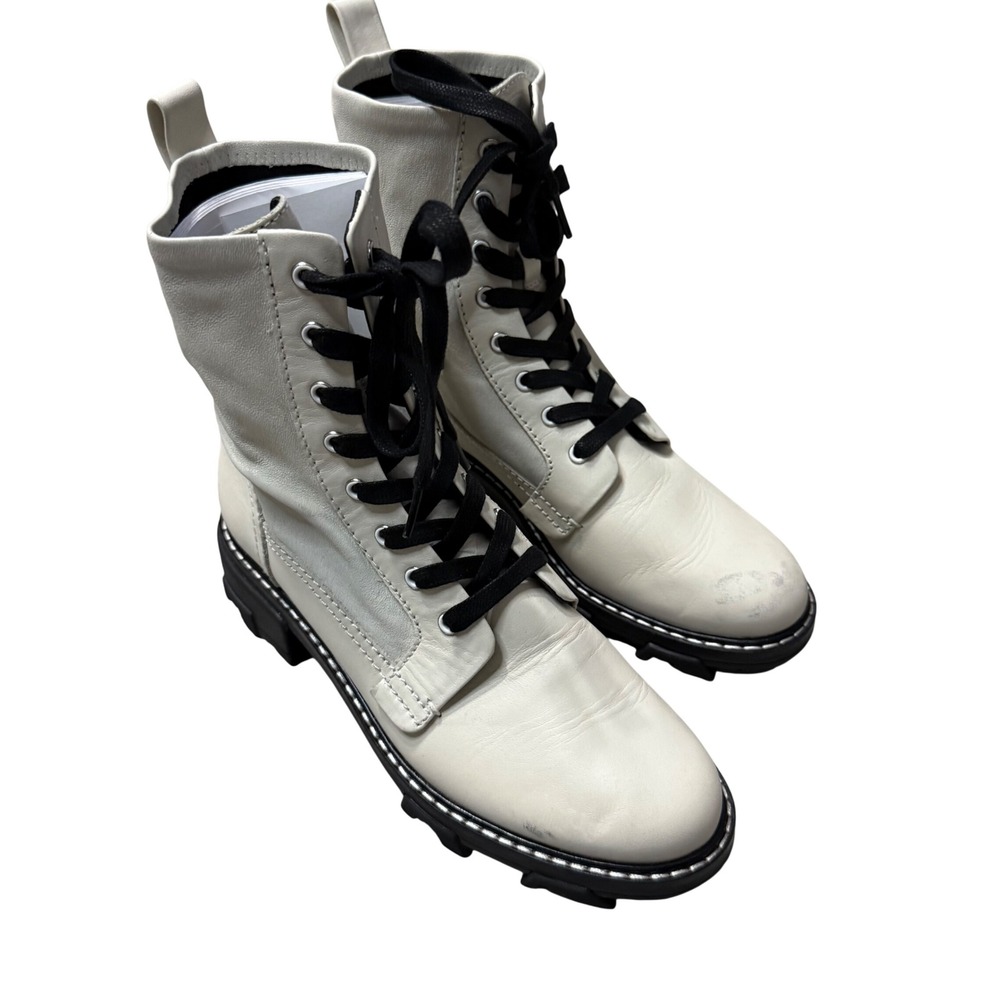 Rag & Bone Shiloh White Leather Combat Boots Black Laces Lug Sole Lugged Boots